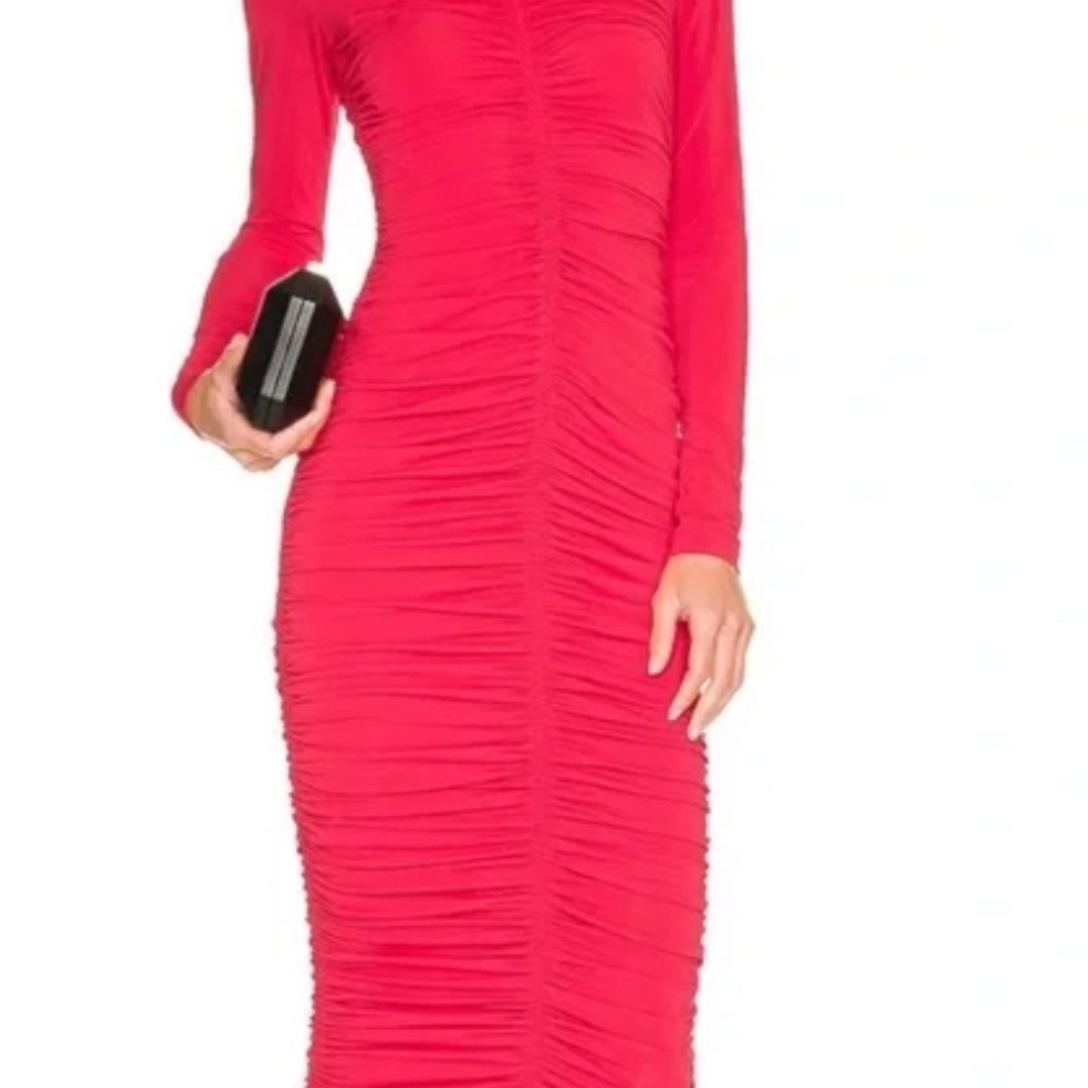 ALC Red Ruched Long Sleeve Bodycon Dress